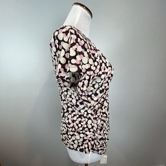Nine West Y2K Purple Polka Dot Blouse Gathered Bodice Size Large - Picture 9 of 14